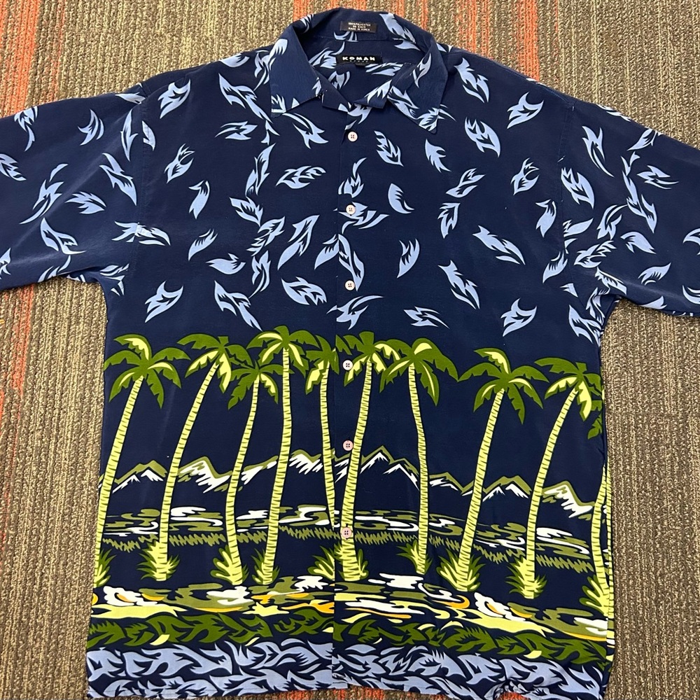 VTG Koman Sport Hawaiian shirt Men's Medium Navy Palm Dress